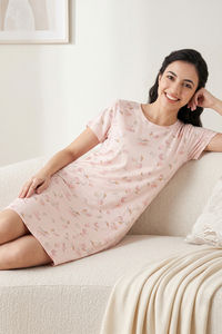 Zivame Beach Dreamer Knit Poly Knee Length Nightdress With In Built Slip On Bra - Soft Pink — thumbnail 5